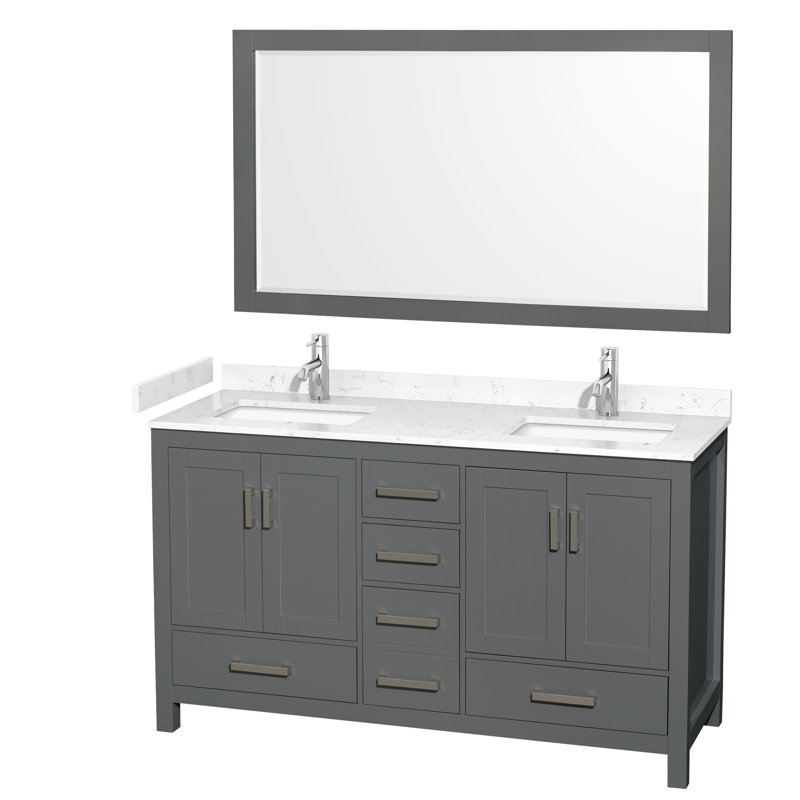 Sheffield 72" Double Bathroom Vanity Set with Mirror, White Cultured Marble, White