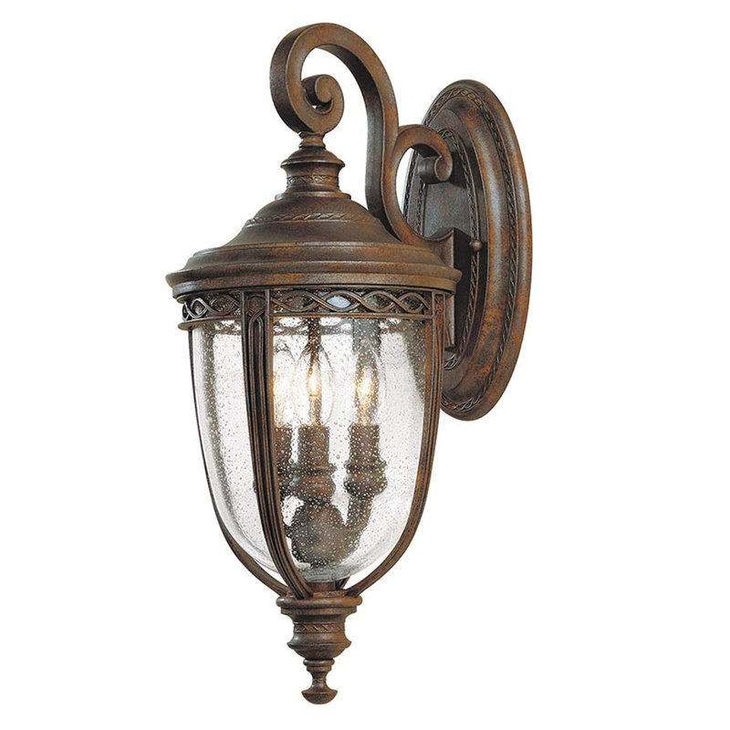 Thynes 3 - Bulb Seeded Glass Outdoor Wall Lantern, Medium, British Bronze