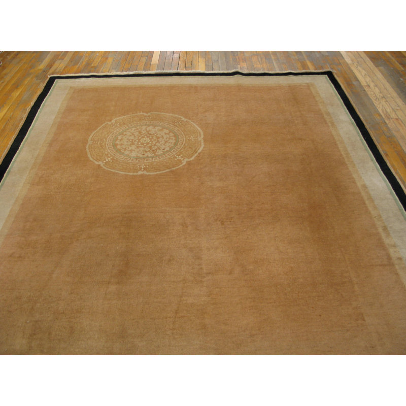 Antique Chinese Art Deco Floral Medallion Hand Knotted Pile Rug