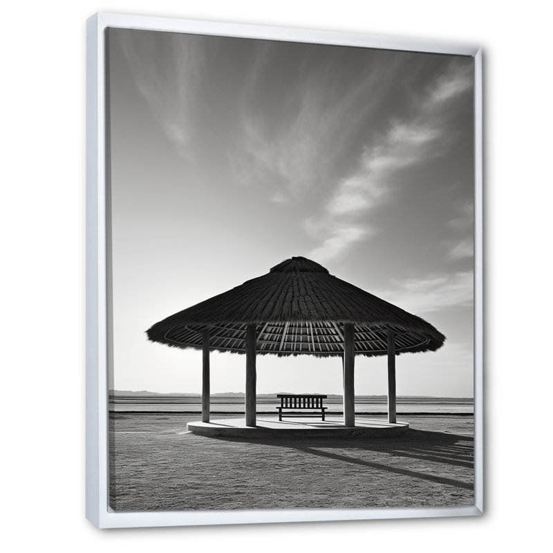 Mimalisme plage, sable, paysage sur toile, Cadre flottant blanc, H 32 po x l 24 po