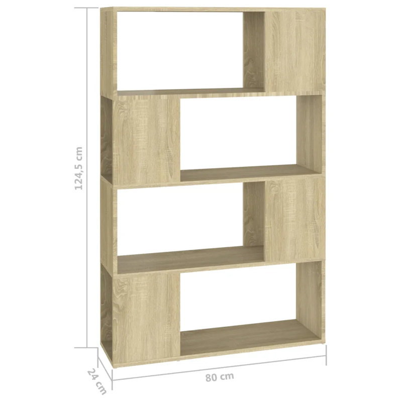 Ayad 124.5cm H x 60cm W Geometric Bookcase, 124.5cm H x 80cm W x 24cm D, Sonoma Oak