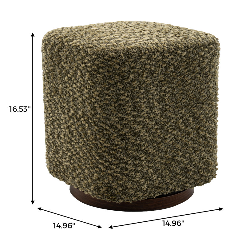 15" Wide Upholstered Swivel Pouf Ottoman, Green, Brown