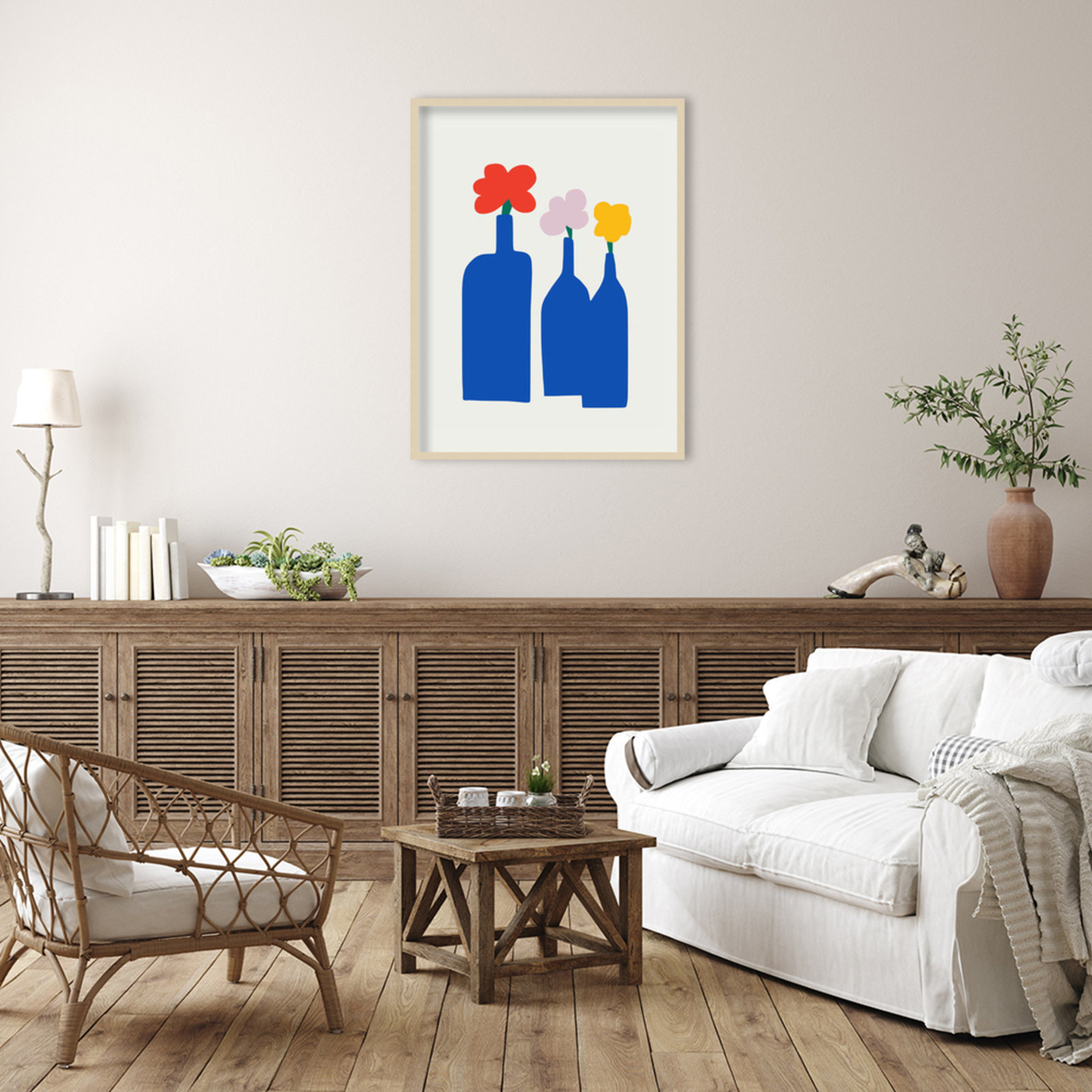 Blue Bottle Vase Print by Little Dean, 41" H x 31" W, Brown