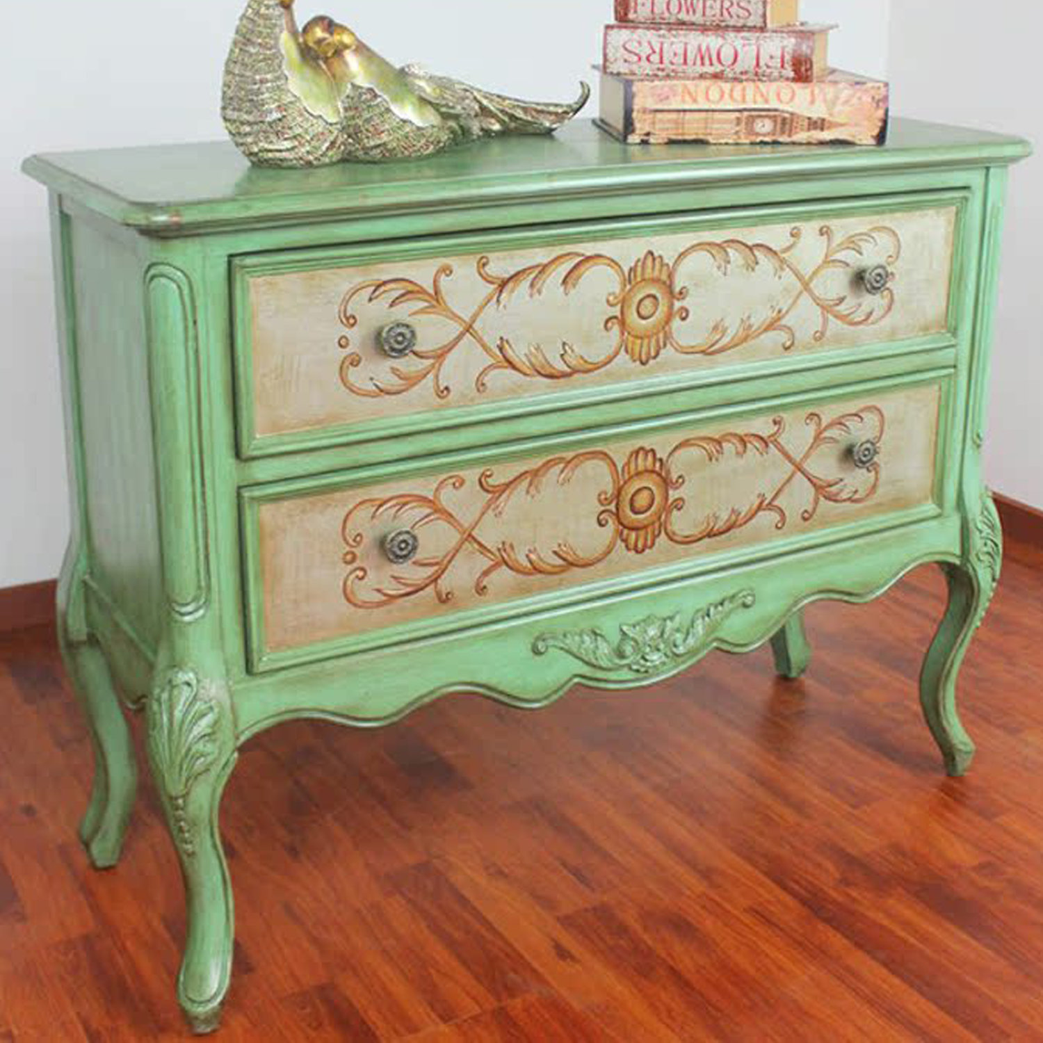 Vivid Space Creation HandPainted TwoDrawer Accent Chest for Entryway