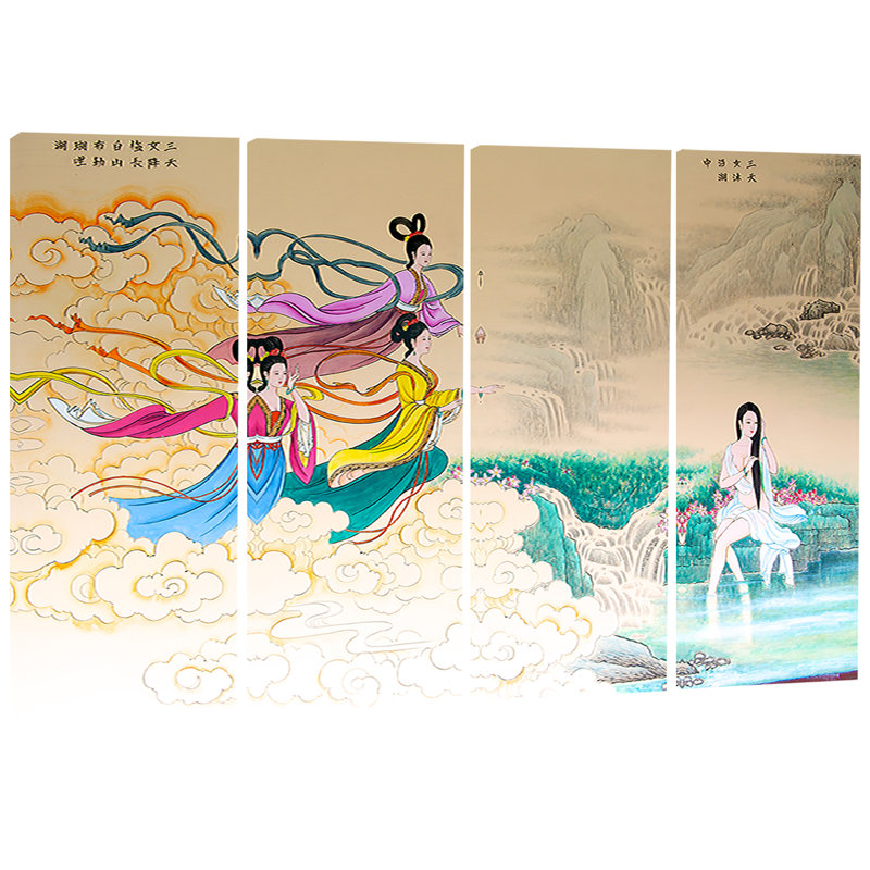 Ensemble de 4 reproductions d’art sur toile tendue chinois classique-abstract