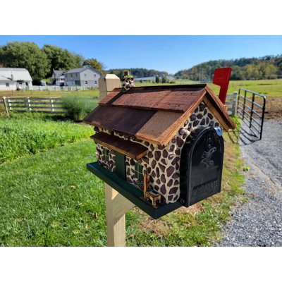 Amish Red Stone Mailbox, Handmade, Barn Style