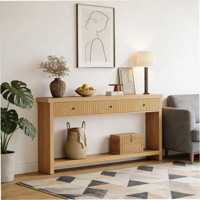 Modern Wooden Sofa Table With Durable Engineered Wood Top And Ample Storage, Perfect For Stylish And Functional Living Spaces.