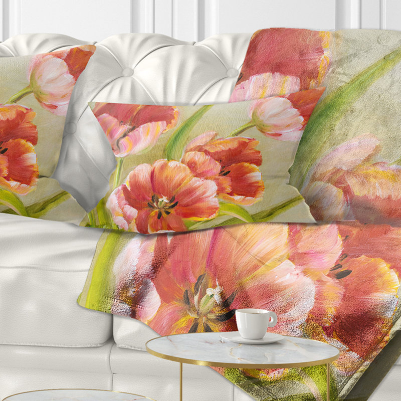 Coussin décoratif rétro avec tulipes rouges rétro, Rectangulaire, 12 po x 20 po