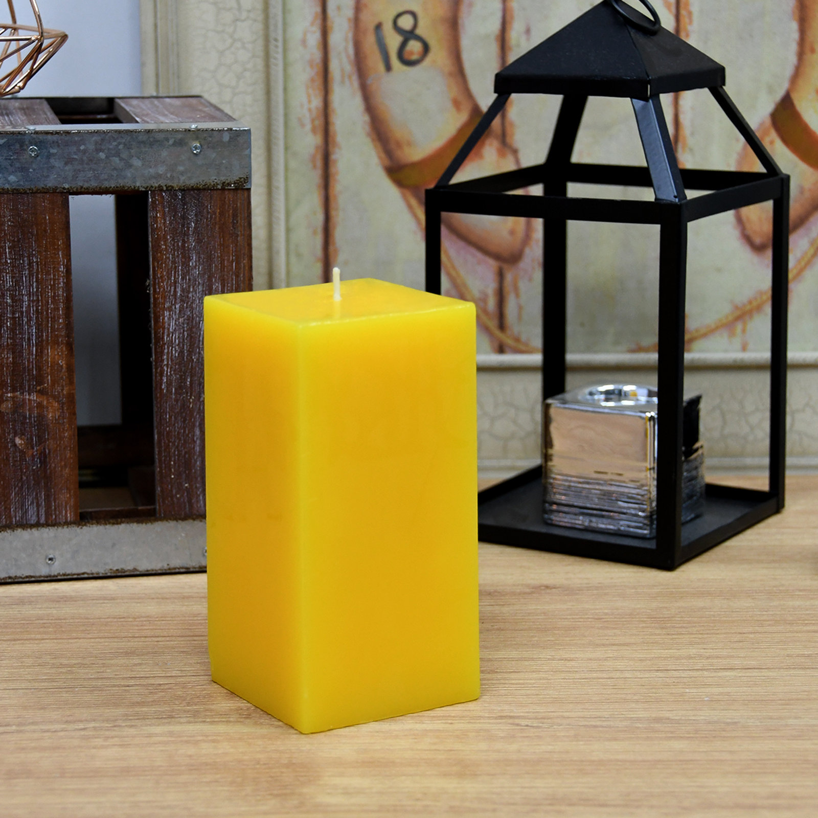 Square Pillar Candle, Yellow, 6" H x 3" W x 3" D, 1 Candle