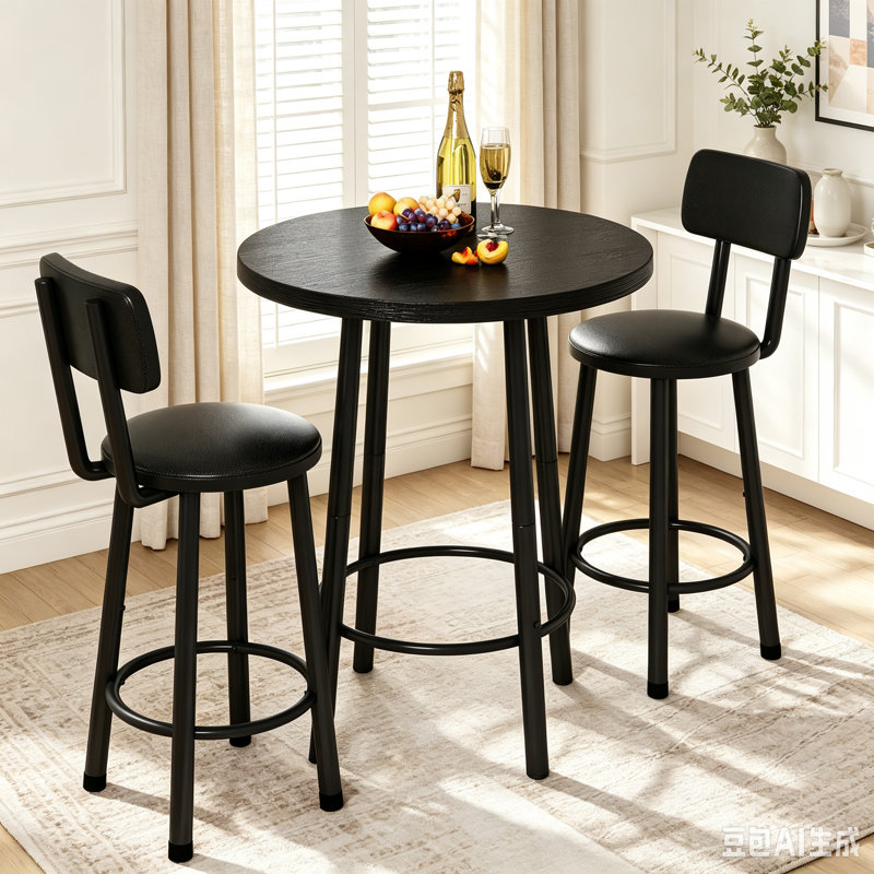 Ensemble de table de bar 3 pièces, table haute ronde de style pub avec 2 tabourets de bar avec dossier, ensemble de repas bistro moderne pour cuisine, appartement, bar à domicile