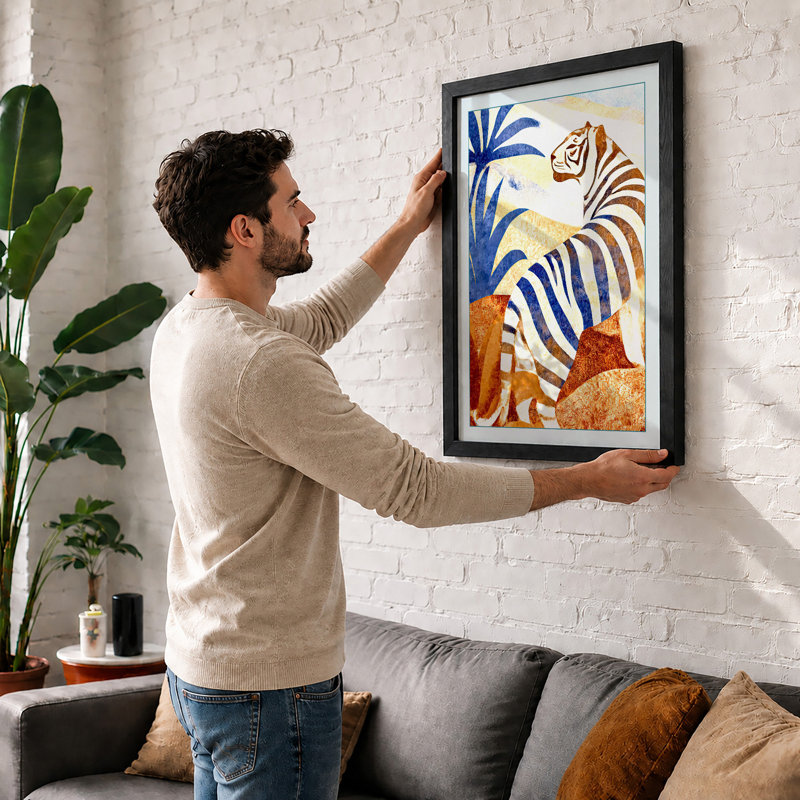 Zebra and Palms Boho 1 Piece Single Picture Frame Wall Art, A3 - 42.0 x 29.7 cm, Black