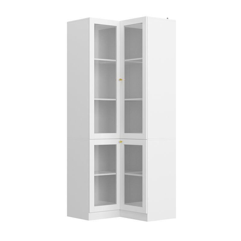Bibliothèque de coin 78,7 po à 5 niveaux avec portes en verre