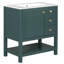 30 Inches Transitional Style Bathroom Vanity Cabinet Combo with Ceramic Sink, Blue-271668299