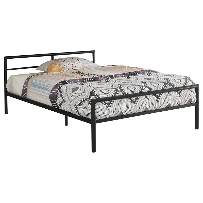 Contemporary Full Metal Bed Frame with Slatted Headboard in Gunmetal
