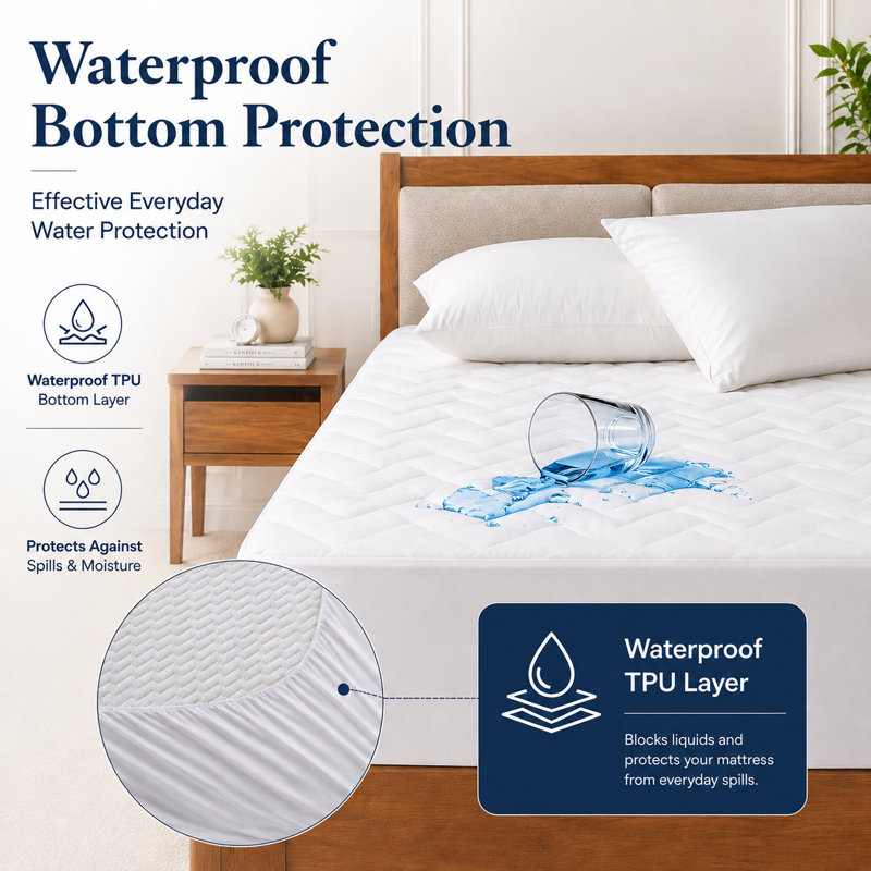 Cooling Waterproof Mattress Pad with Deep Pocket Fitted Skirt Polyline Quilt, Très grand lit