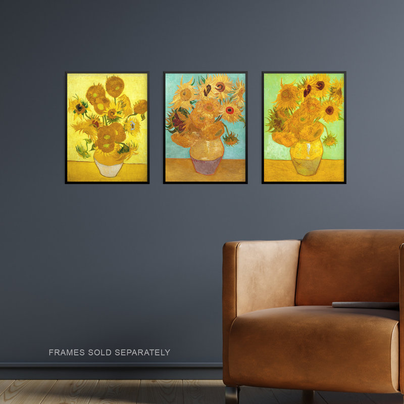 Ablah Sunflowers Collection Paintings by Vincent Van Gogh - 3 Piece No Frame Print, 40.5" H x 30.5" W x 0.3" D