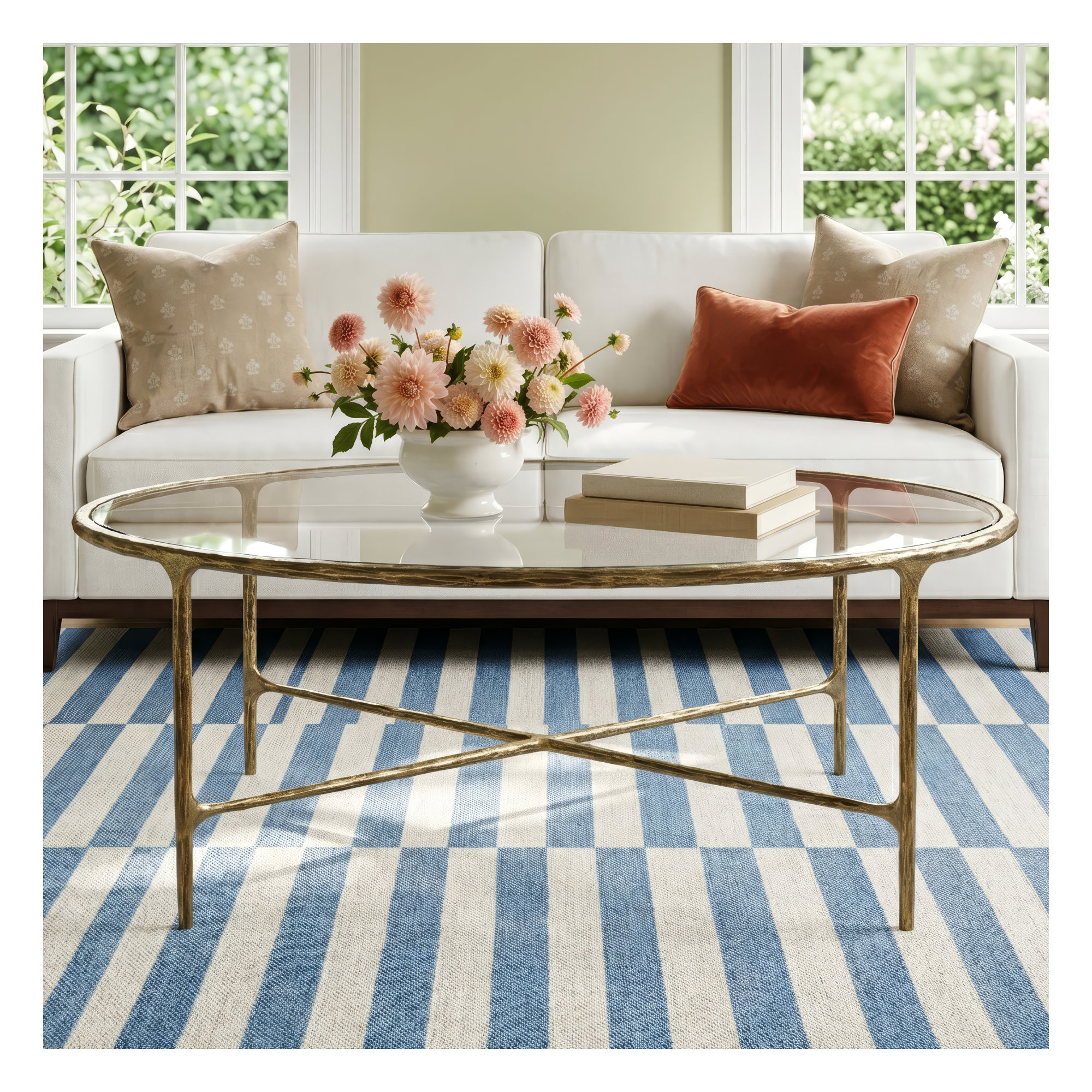 Evelynn Single Coffee Table, Glass, Clear, Brass