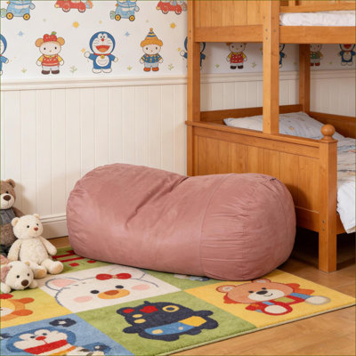 Fauteuil à billes cylindrique de 8 pieds pour adultes, chaise longue rembourrée en mousse pelucheuse | Microfibre | Rose rose