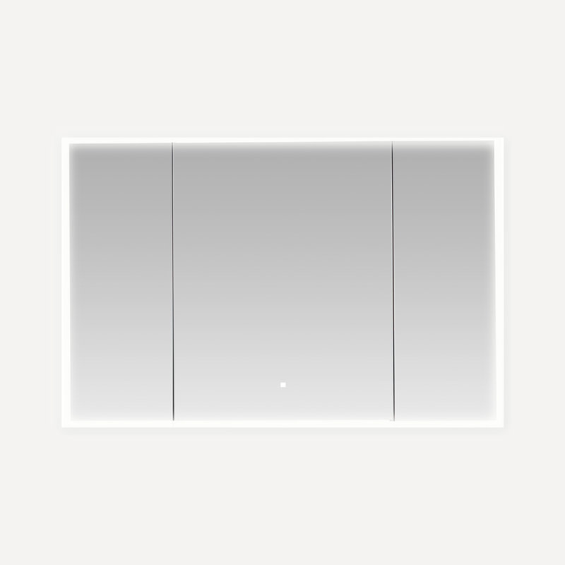 Armoire à pharmacie avec désembueur à DEL, l 48 po x H 32 po x P 5 po Calandria, prises électriques, gradateur, miroir grossissant 3X à DEL réglable