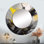 Oswina jaune gris vibrant tourbillons II - miroir mural décoratif géométrique, grand miroir rond jaune, impression d'art en métal