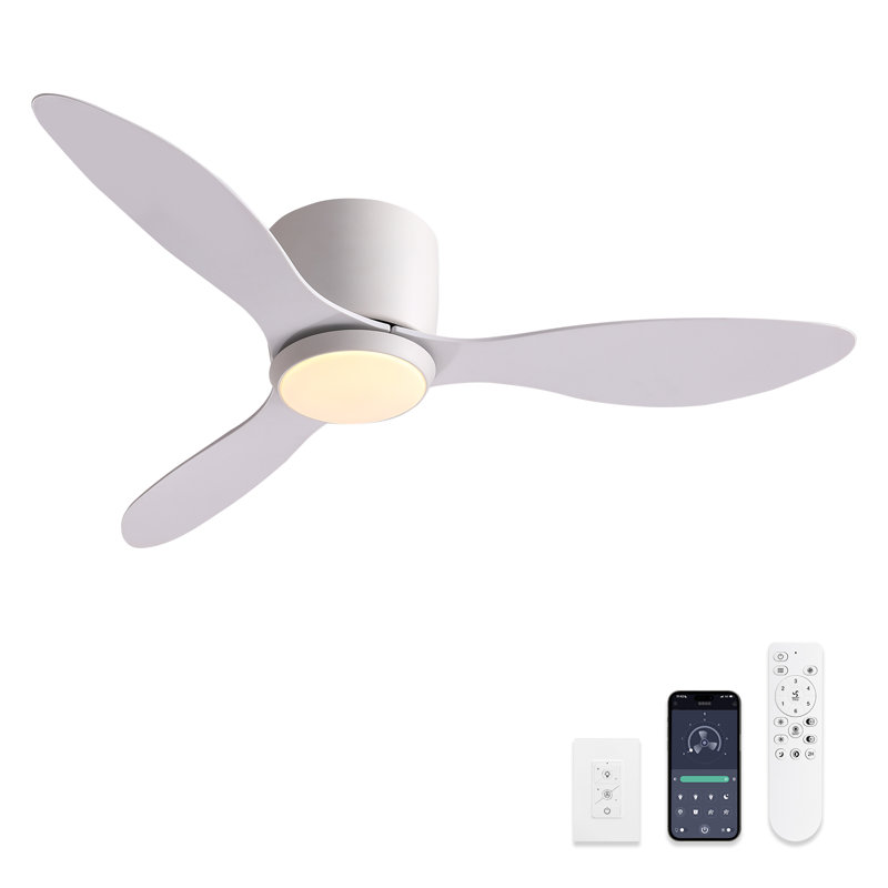 Jamarreon 42''/52'' Flush Mount Dimmable Ceiling Fan with LED Lights and Remote Control, 52"