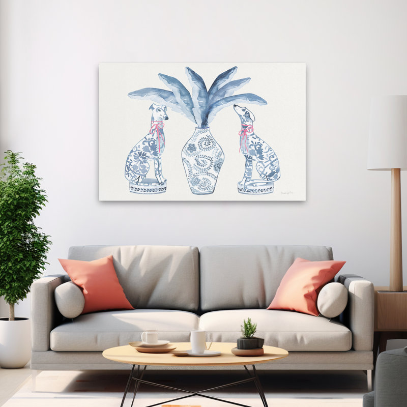 Chien BCBG et contemporain chinois à rayures, H 60 po x l 40 po