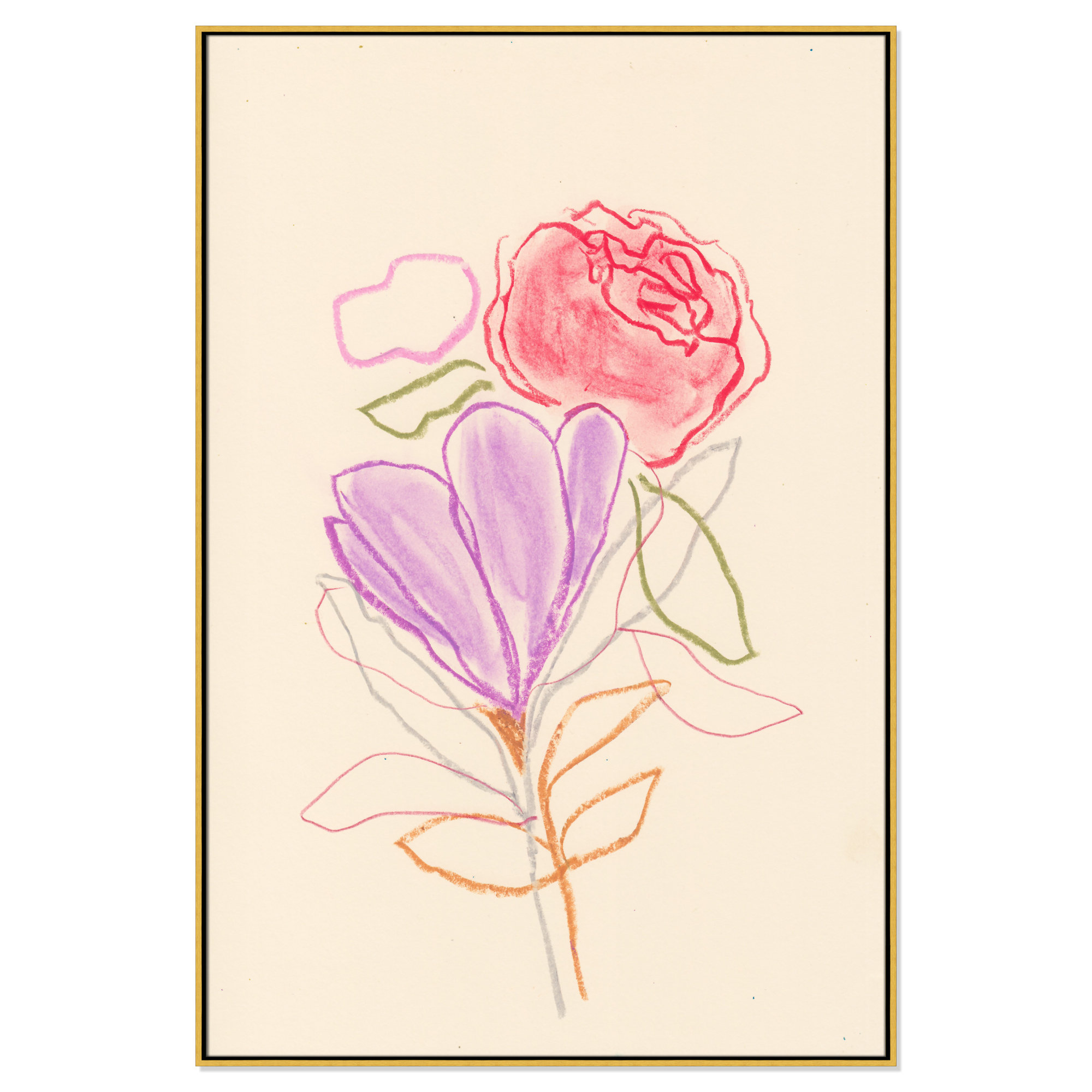 Simple Floral III Print by Bea Dina, Gold Floater Framed Canvas, No Mat, 61.5" H x 41.5" W x 2" D