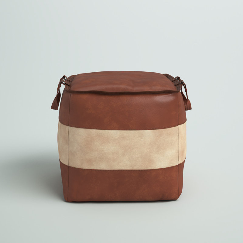 Brock Upholstered Pouf, Brown/Tan