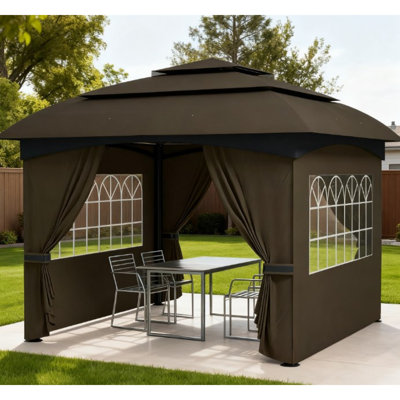 Durable Steel Frame Canopies & Gazebos, Dark Gray Patio With Church Window Curtains