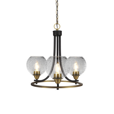 Paramount 3 Light Uplight Chandelier Shown In Matte Black & Brass Finish With 5.75" Bubble Glass