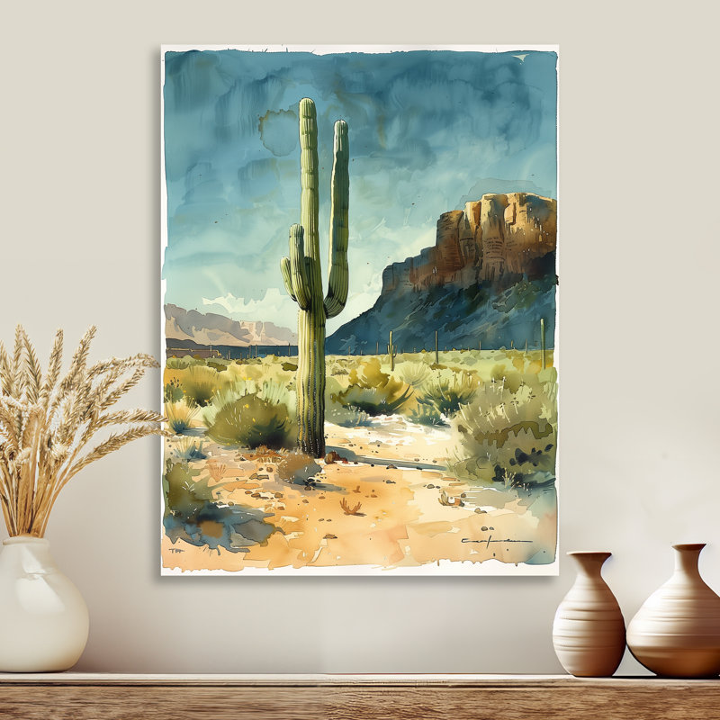 Cactus vert et gris, désert, rêve II - impression de cactus floral, Métal métal, H 44 po x l 34 po x P 1,5 po