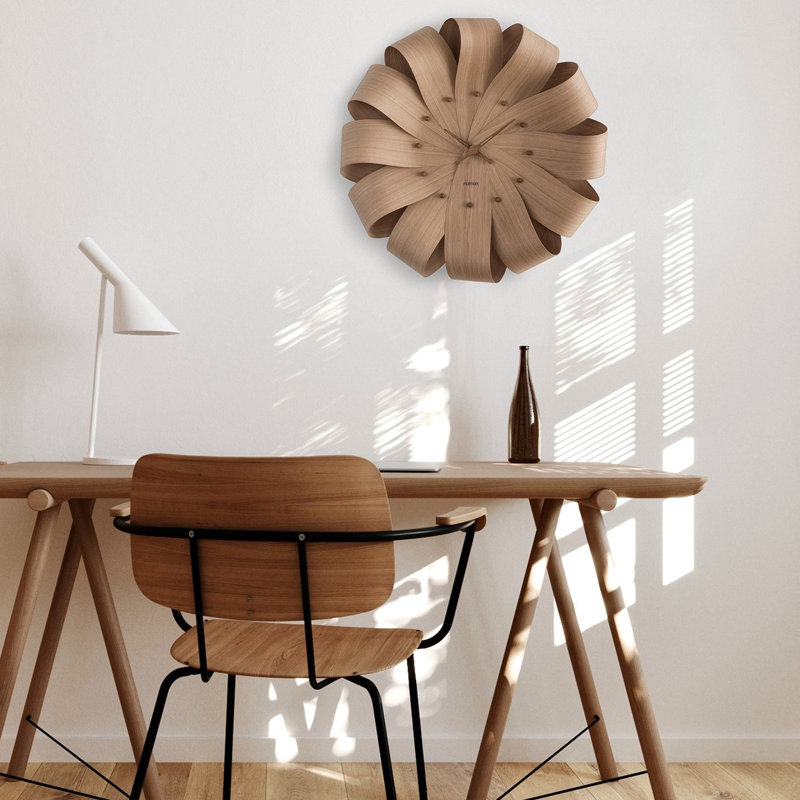 Walnut Analog Wall Clock, Dark Brown/Oak/Gold, 29.5" H x 29.5" W x 7.1" D