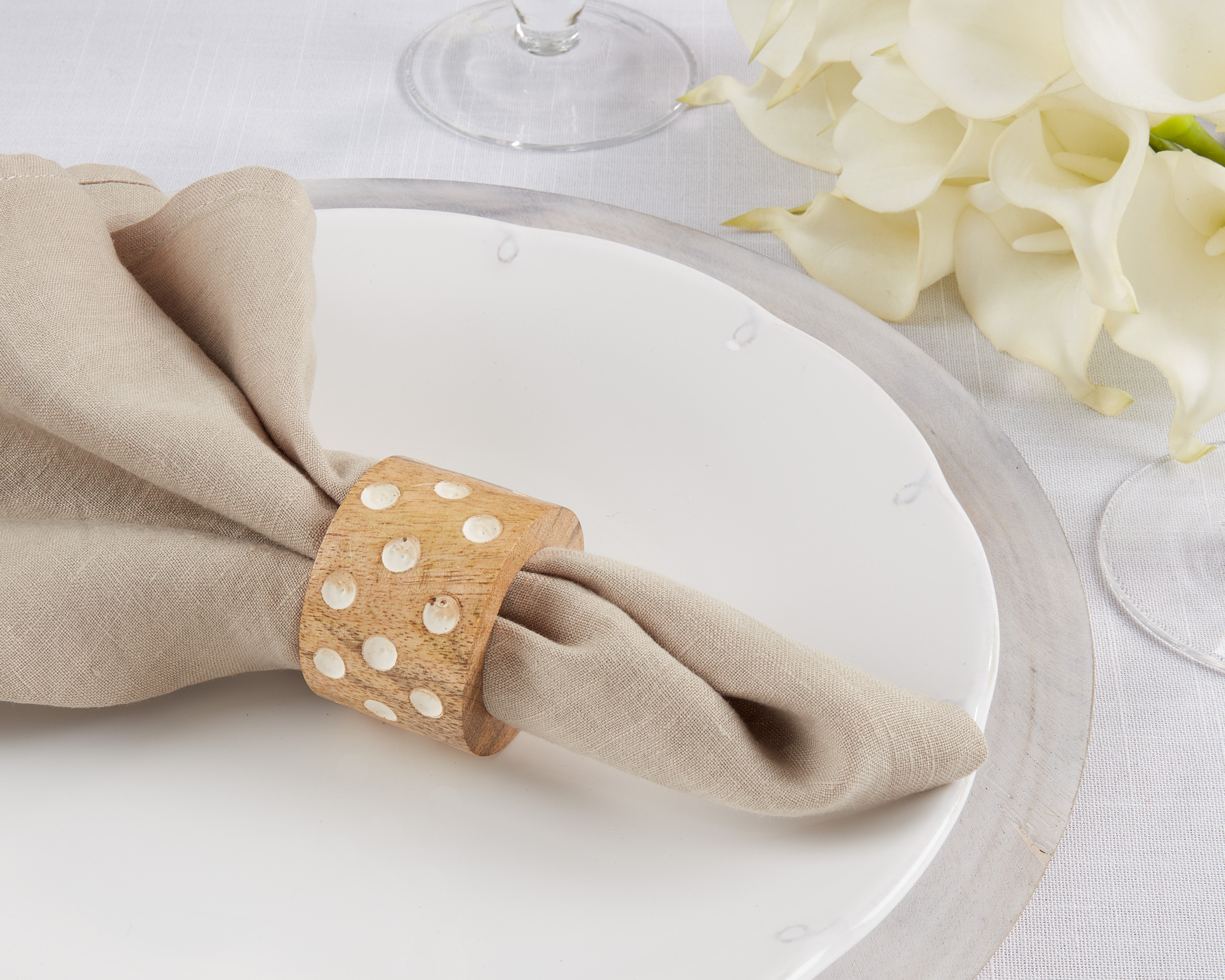 Pinpoint Napkin Rings Saro Earthy Appeal Dot Wooden Napkin Ring (Set Of 4) | Wayfair