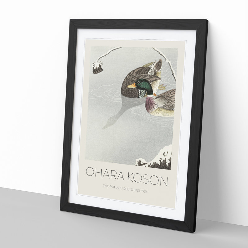 Two Mallard Ducks by Ohara Koson - Picture Frame Art Prints, 36cm H x 27cm W x 2cm D, Black
