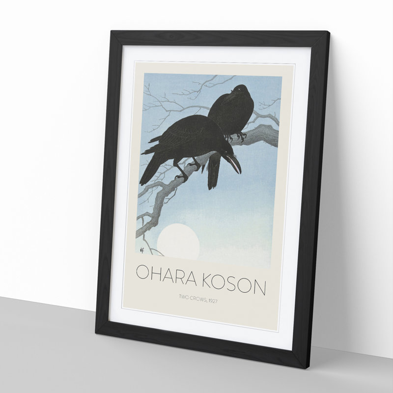 Two Crows by Ohara Koson - Picture Frame Painting, 65cm H x 48cm W x 2cm D, Black Framed