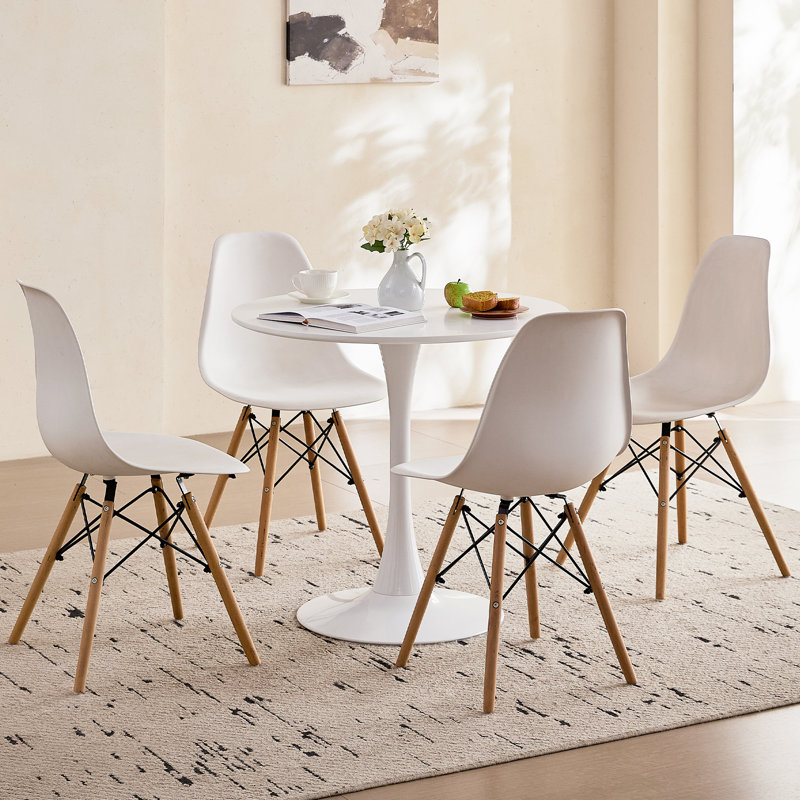23.6" Round Dining Table for 2-4 Modern Circle Tulip Table with Metal Tulip Pedestal Base for Kitchen Dining Living Room Apartment Small Space Cafe, White