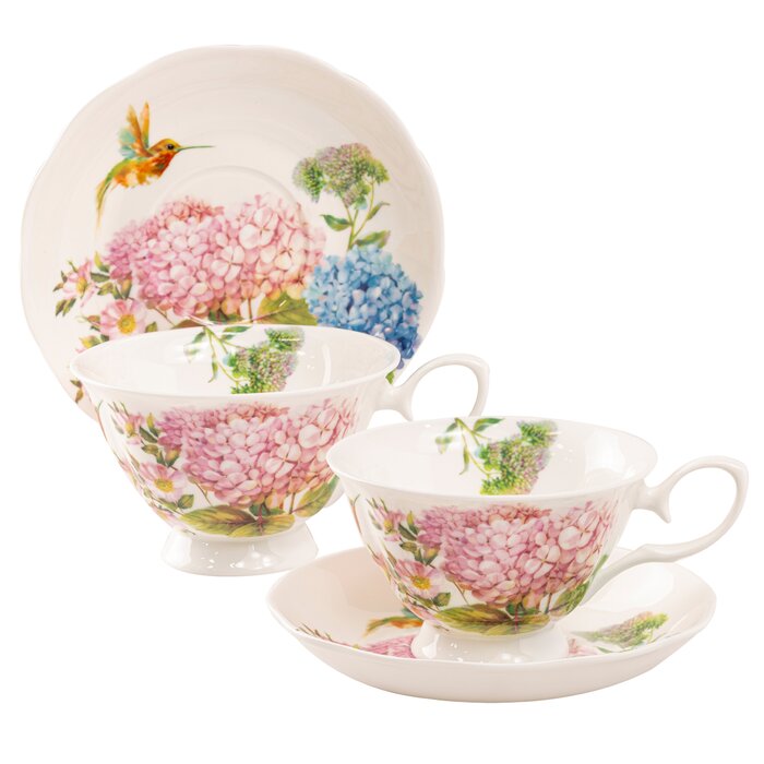 Coastline Imports Hydrangea Bone China Teacup and Saucer & Reviews ...