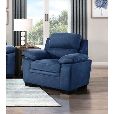 Chaise en tissu texturé bleu avec dossier et siège en bois massif pour coussin de décor moderne