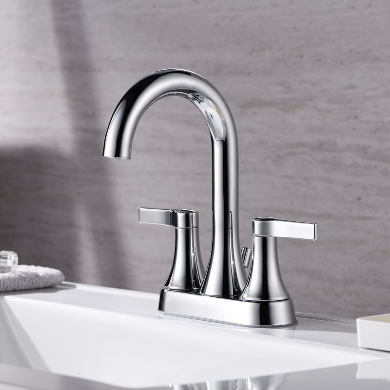 Davvid Two-Handle Centerset Bathroom Faucet with Drain Assembly - Chrome Polished, Chrome Polished 