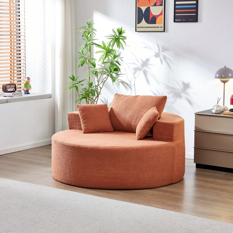 Chaise ronde en peluche avec coussins Teddy, Orange
