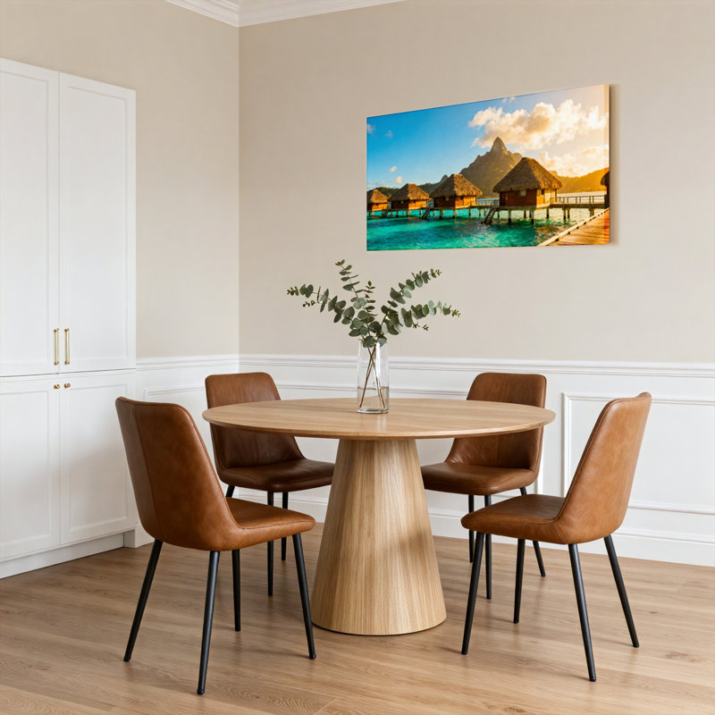 Ensemble de 1 tableau sur toile représentant un bungalow tropical sur l'eau, H 20 po x l 40 po