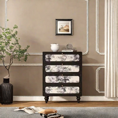 Armoire à 4 tiroirs en bois de frêne avec poignées en laiton