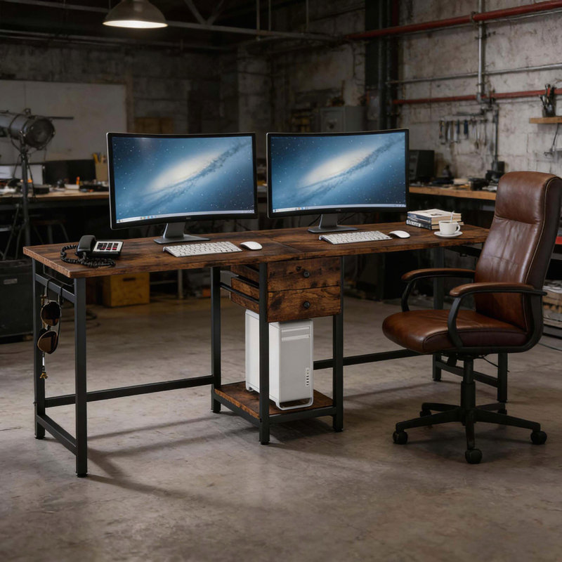Bureau double avec tiroirs