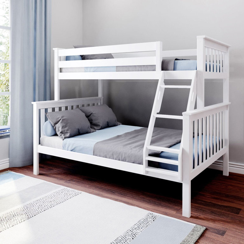 Lit superposé simple au-dessus de double en bois massif Aileana, Blanc