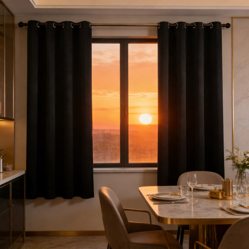 Blackout Curtains for Bedroom, Thermal Insulated Noise Reducing Window Drapes for Living Room, Grommet Top (52W X 63L Inch, Black)