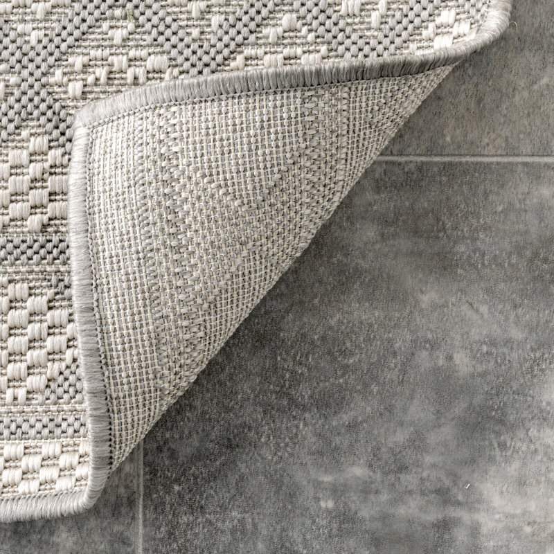 Parke Geometric Indoor/Outdoor Area Rug for Living Room Patio Deck Front Porch Kitchen, Grey/Ivory, Rectangle 8' x 10'