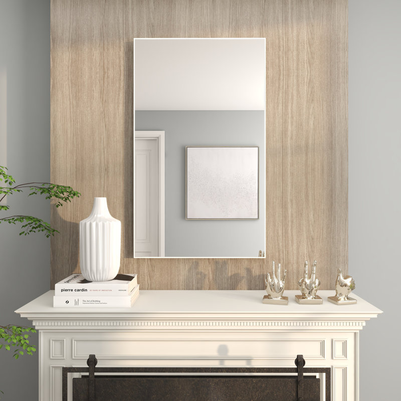 Miroir mural en bois avec un cadre fin et minimaliste, Blanc, 40,25 po x 24,13 po