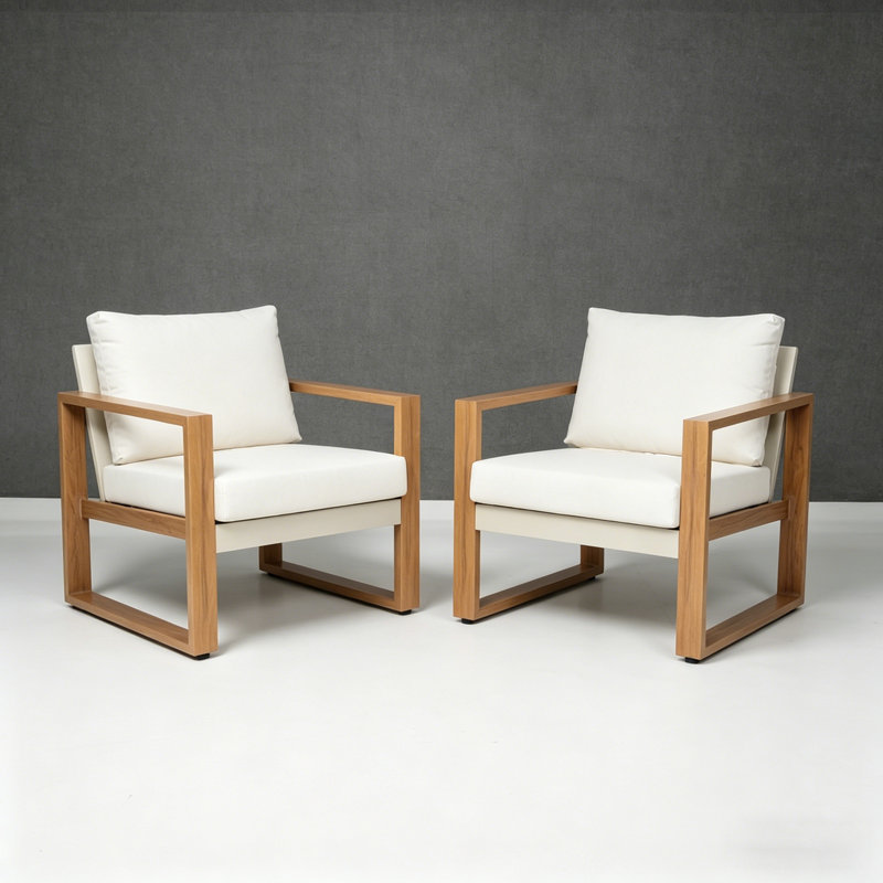 Fauteuil de patio en aluminium avec coussins Arunas, ensemble de 2, Blanc