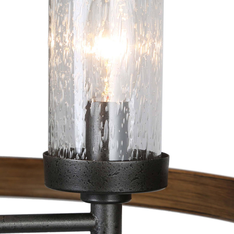 Kinman Scheffer 4-Light 18” Wide Drum Pendant With Seeded Glass Shades