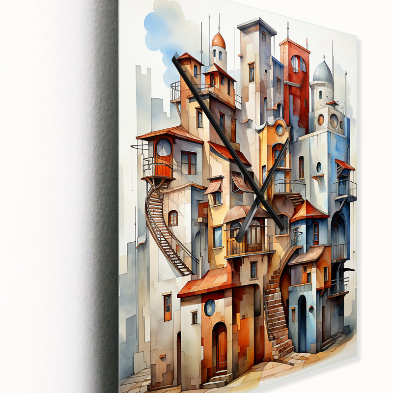 Cubism Art Tower III - Horloge murale abstraite surdimensionnée, Petit